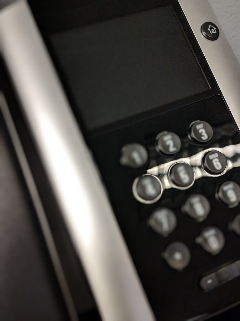 A close up image of a corporate phone.